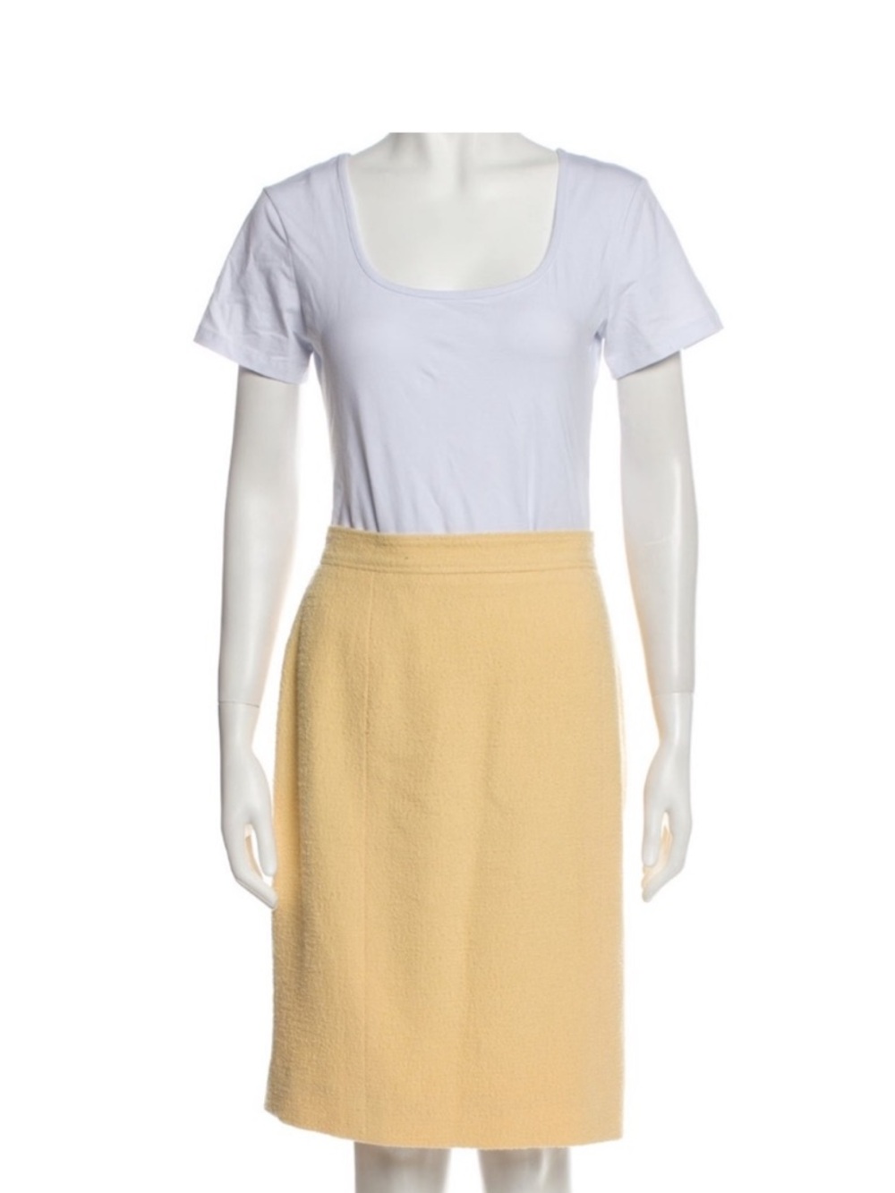 CHANEL Pale Yellow Tweed Knee-Length Pencil Skirt LIKE new! Size M Pristine